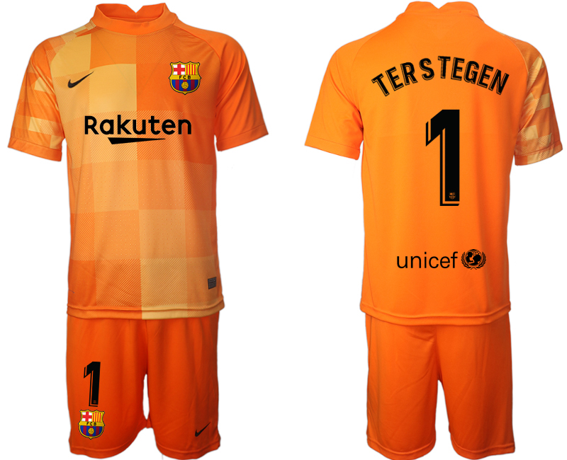 Men 2021-2022 Club Barcelona orange red goalkeeper #1 Soccer Jersey->barcelona jersey->Soccer Club Jersey